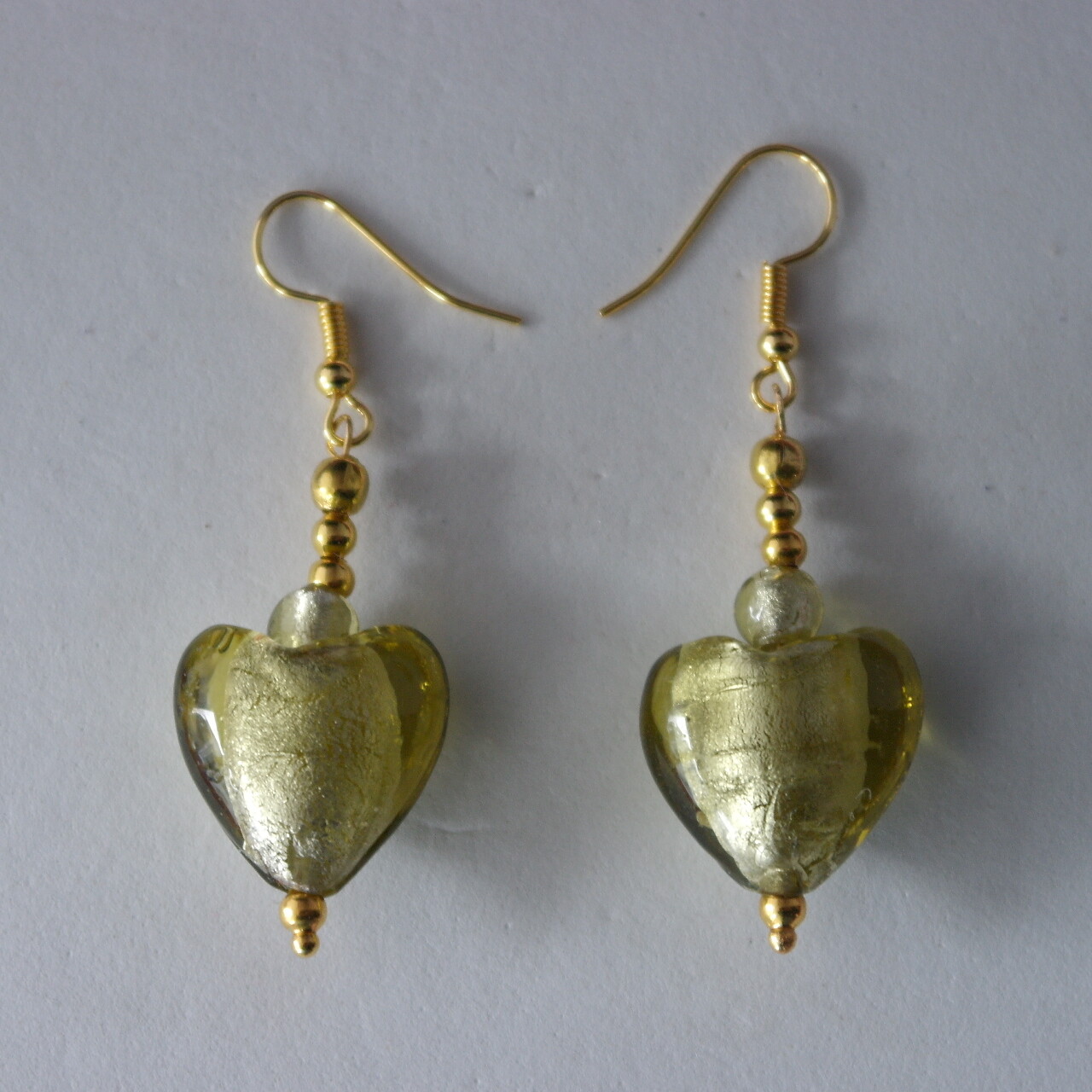 Beautiful Gold Plated Yellow Murano Glass Earrings 11.2 Gr.3.6 Cm. Long + Hooks