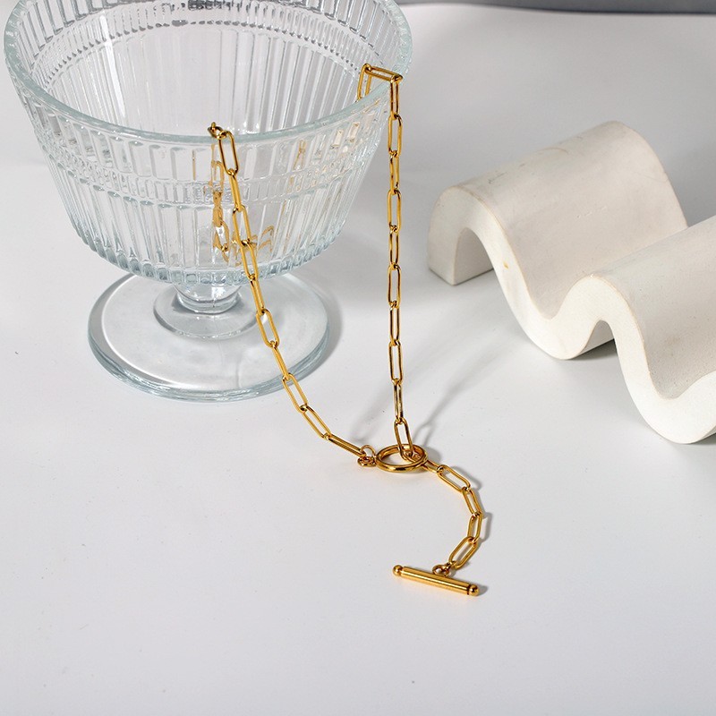 Paperclip Chain Necklace Stainless Steel Toggle Clasp Silver Unisex