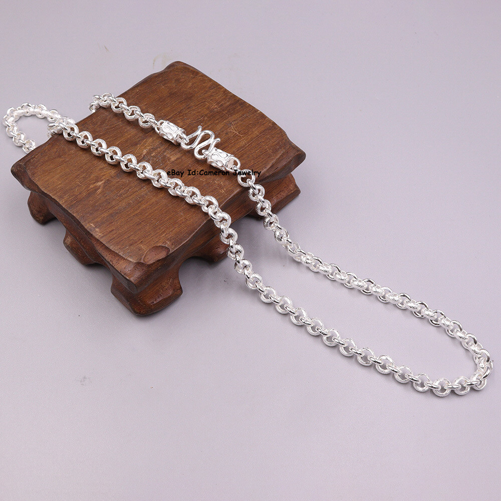 Pure S999 Fine Silver Chain 5mm Cloud Pattern Cable Link necklace 34-35g 19.6in
