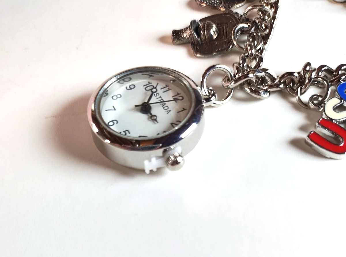STRADA New Old Stock Sports Charm Bracelet Watch Golf Tennis Baseball Soccer