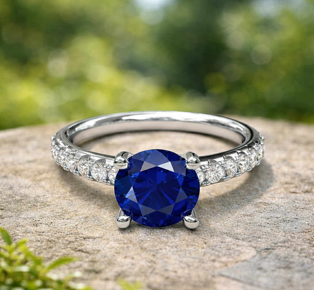 2.80 Ct Round Cut Natural Sapphire & Diamond Propose Ring 14K White Gold Sz 8