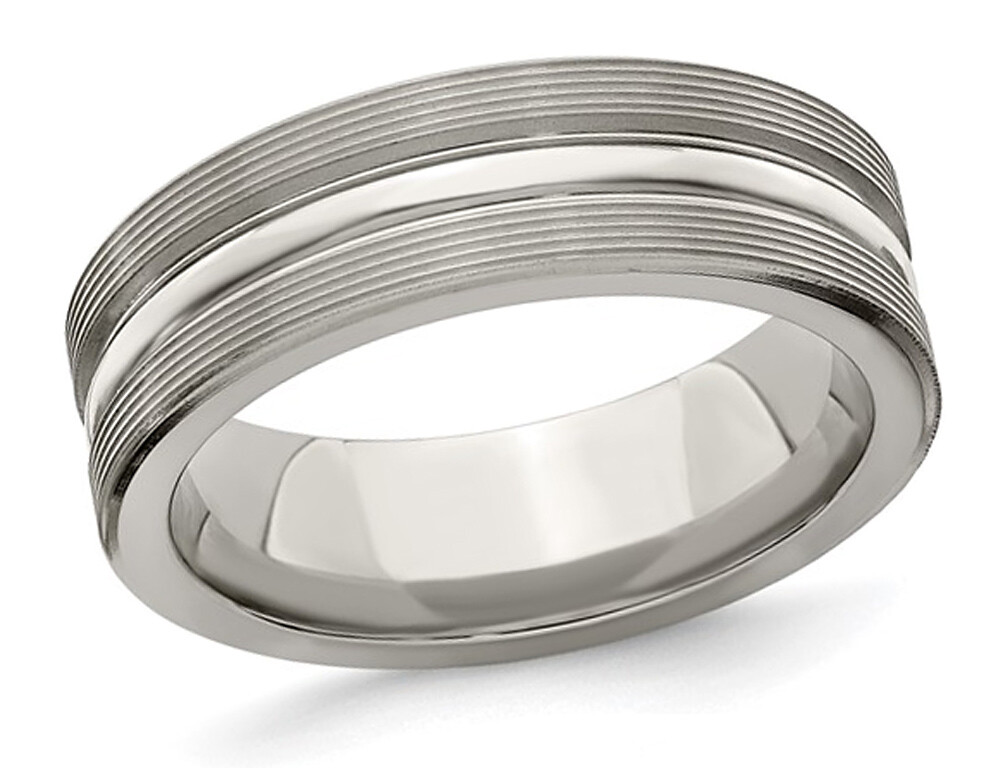 Mens Titanium Brushed Groove Band Ring (7mm)
