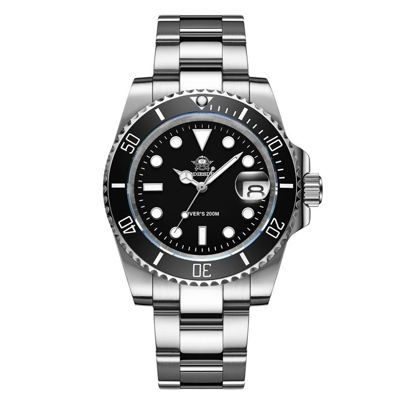 ADDIESDIVE Men’s Dive Watch 200M Quartz Stainless Steel 316L Black Sports Watc