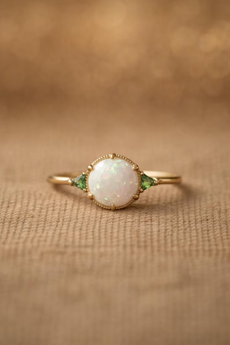 White Opal Ring, Base Metal: Brass Finish: Gold Plated Gift For Her