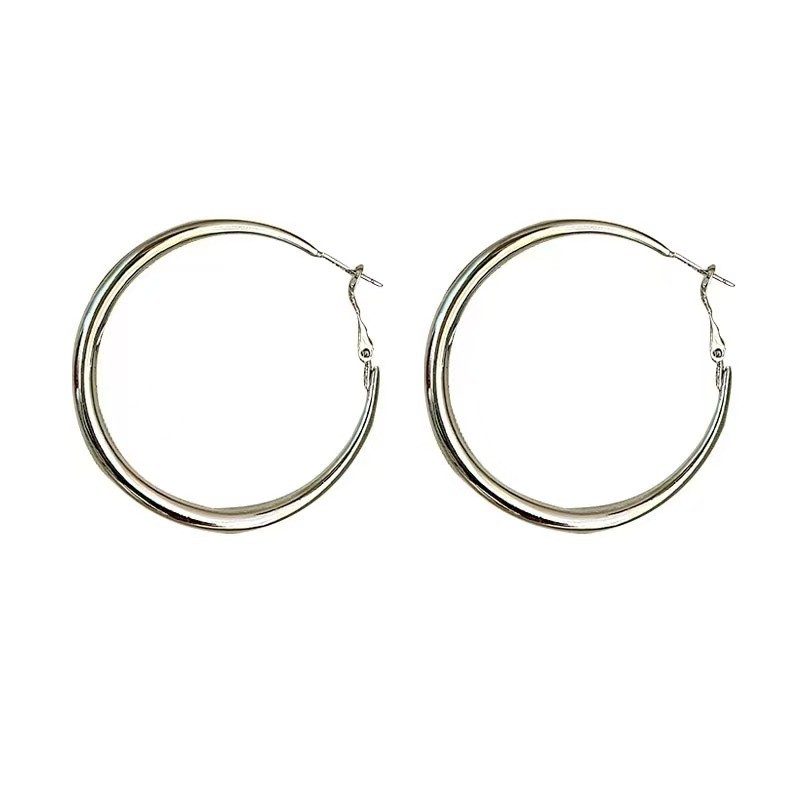 BIG HOOPS LARGE HOOP EARRINGS ROUND 4 INCH HOOPS TUBE SHINY SILVER OR GOLD TONE