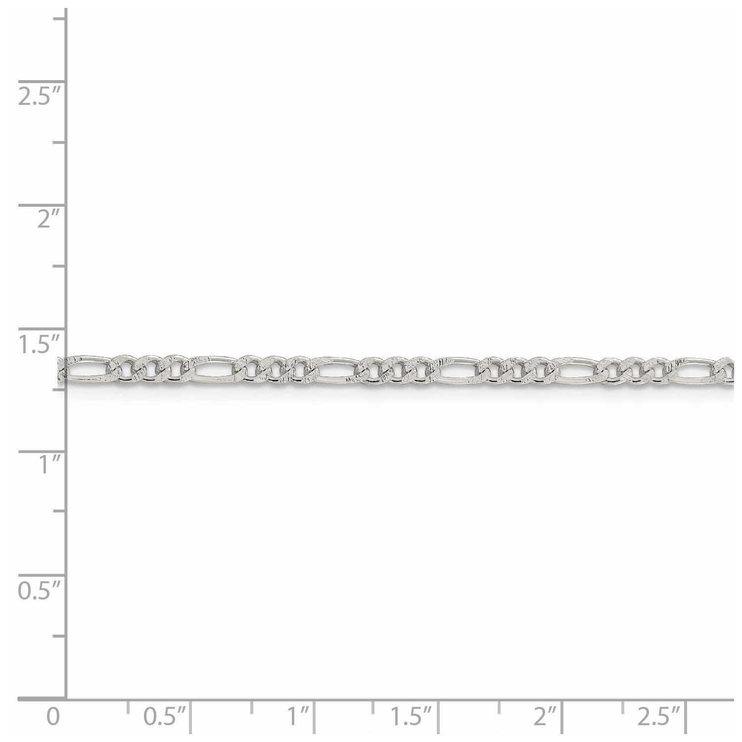 Sterling Silver 3mm Pave Flat Figaro Link Chain w/ Lobster Clasp 16″ – 26″