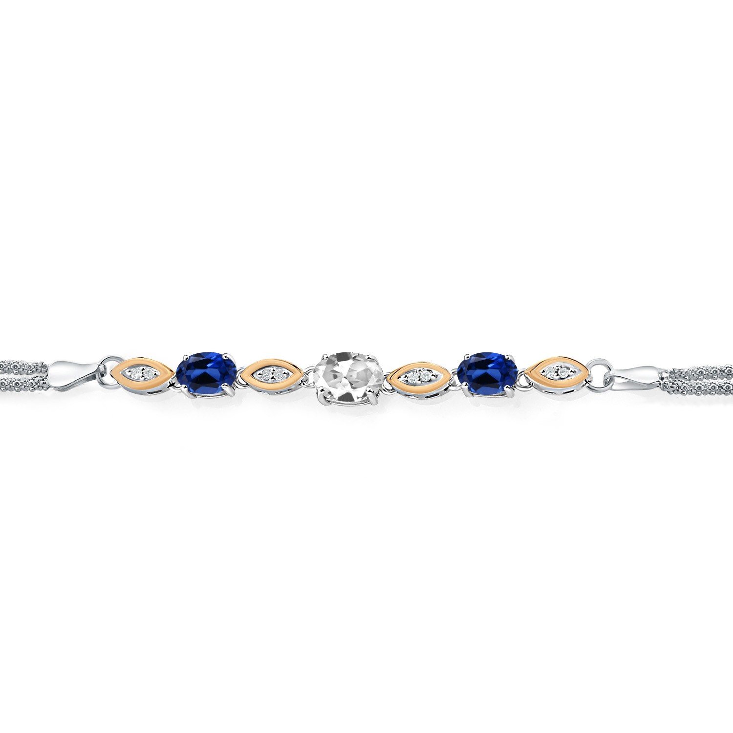 925 Silver and 10K Yellow Gold White Created Sapphire and Created Sapphire and