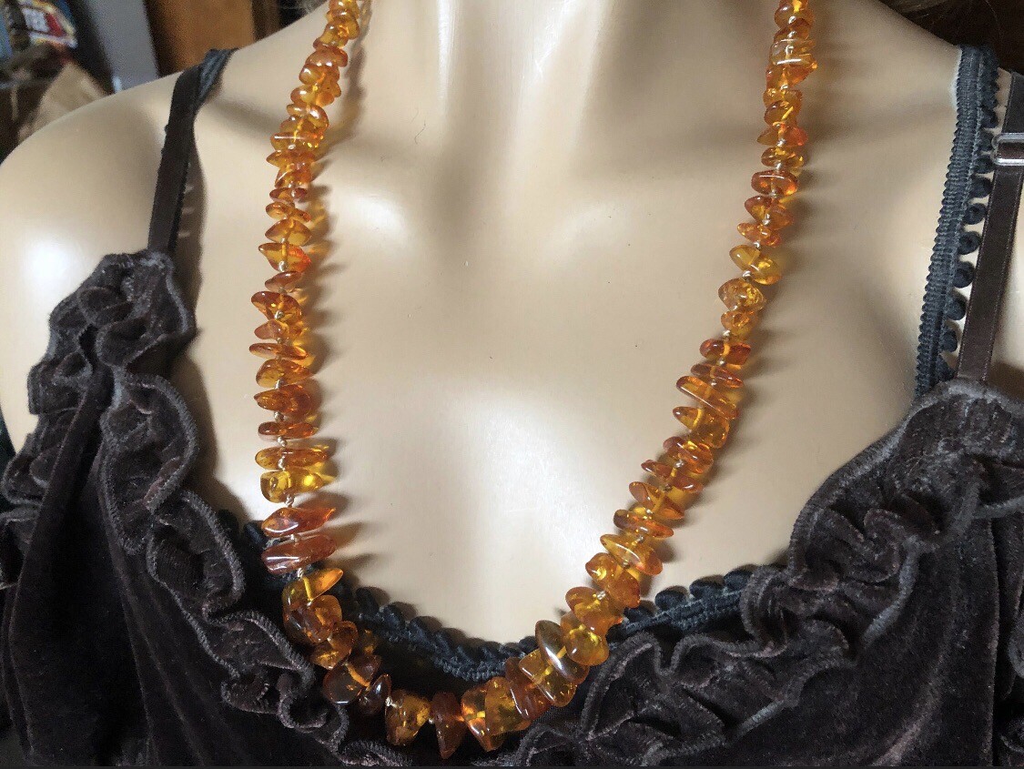 Antique Graduated Genuine Fiery Orange Baltic Honey Amber Nugget Necklace Glows