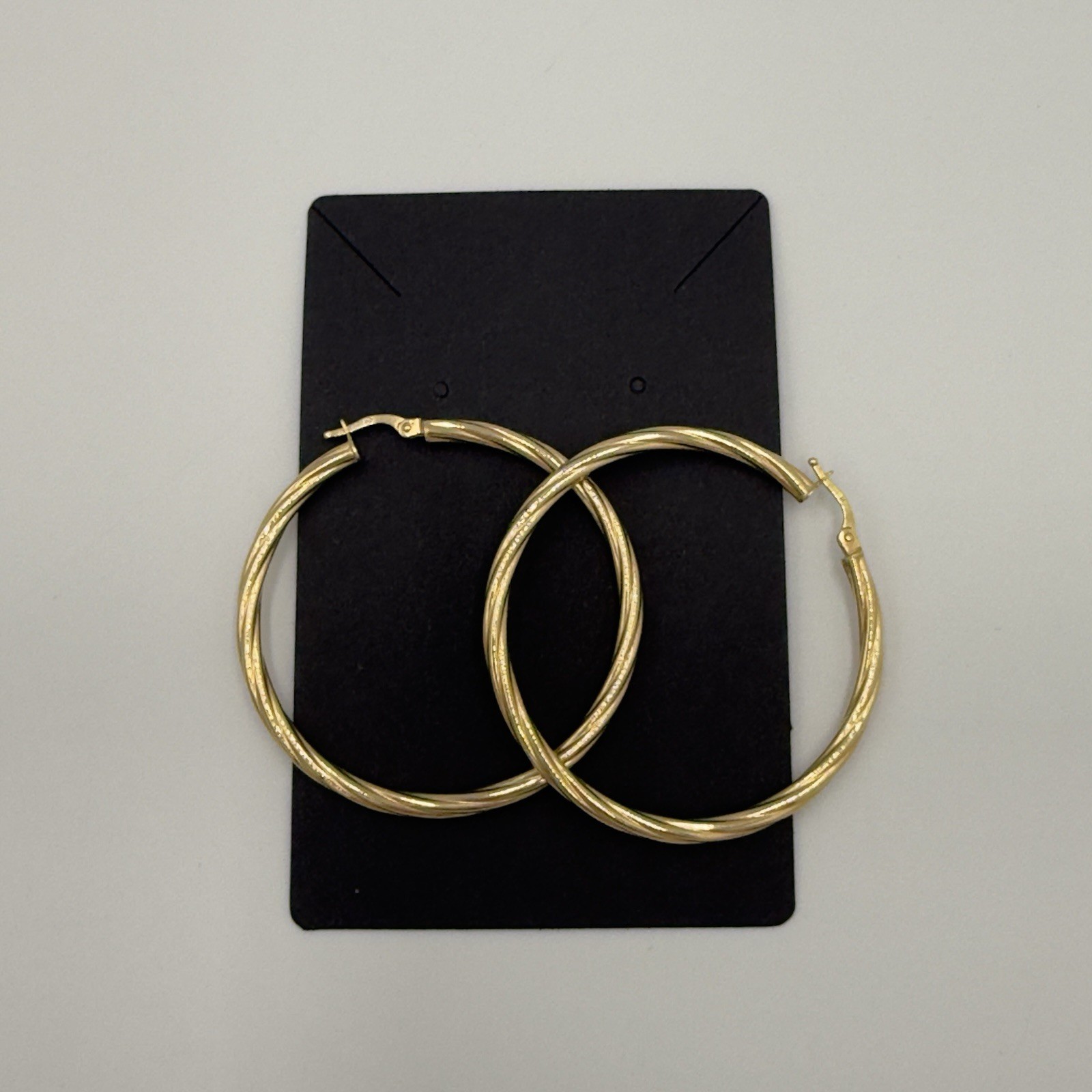 14K Yellow Gold Hollow Hoop Earrings 2″ Large Twisted Rope Textured 2.82g