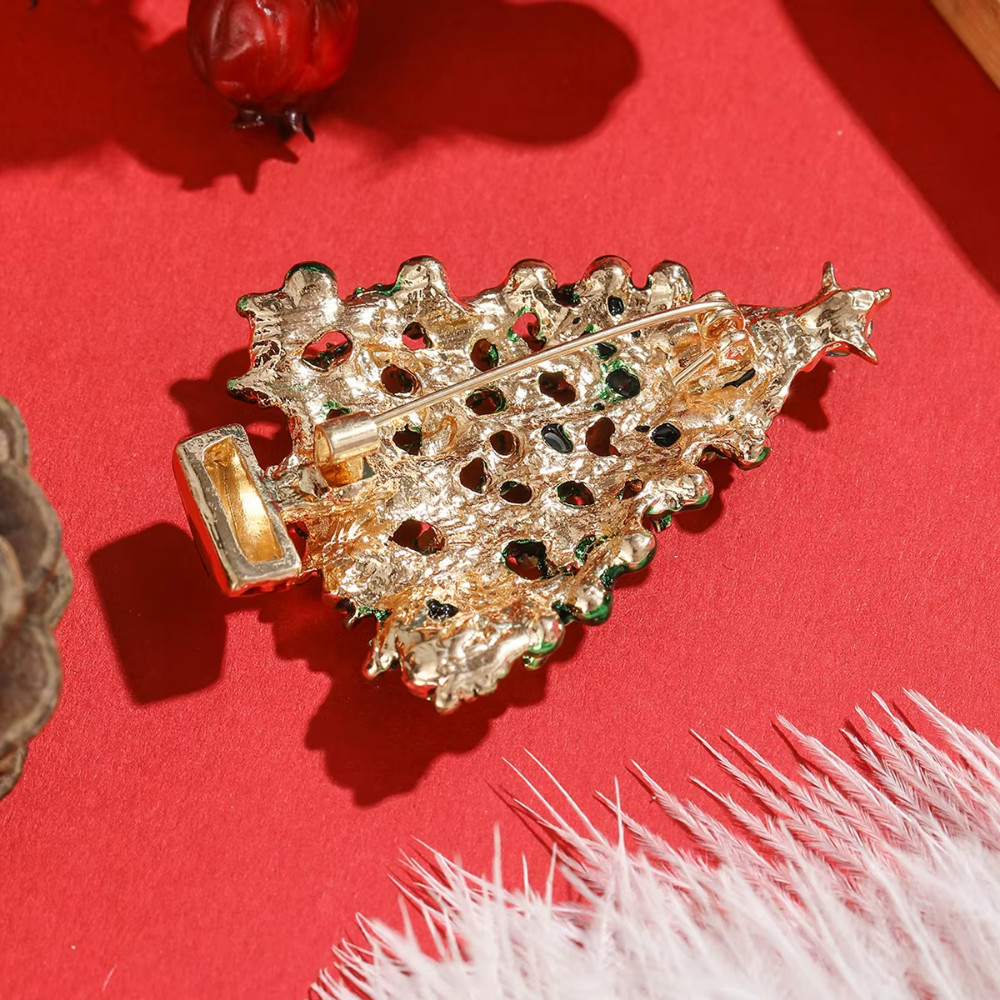 Vibrant Rhinestone Christmas Tree Brooch Pin Crystal Holiday Winter Jewelry Gift