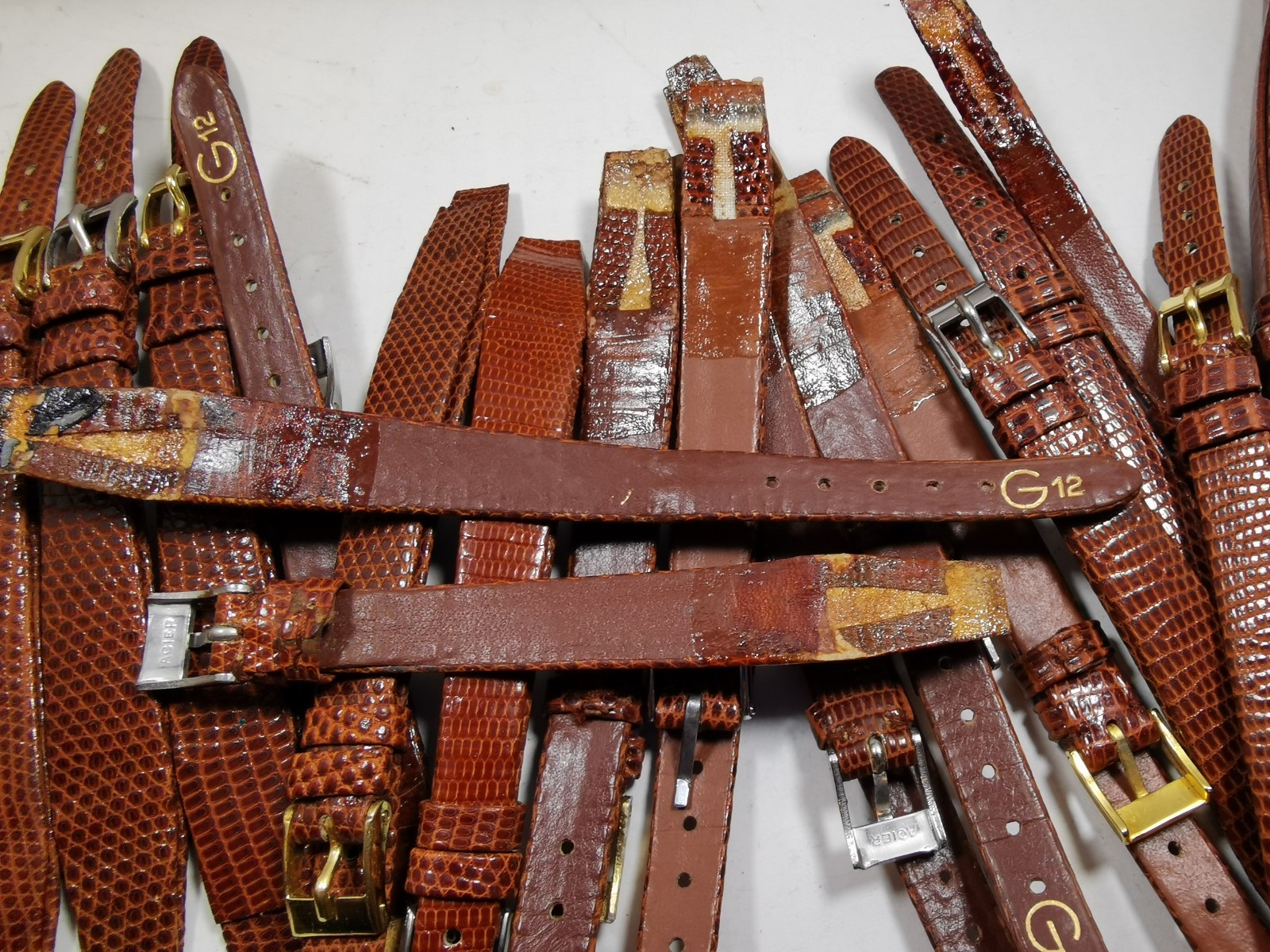 Lot 40 x Vintage Watch Straps Brown Leather Open-Ended Glue-On 7mm-12mm G12 NOS