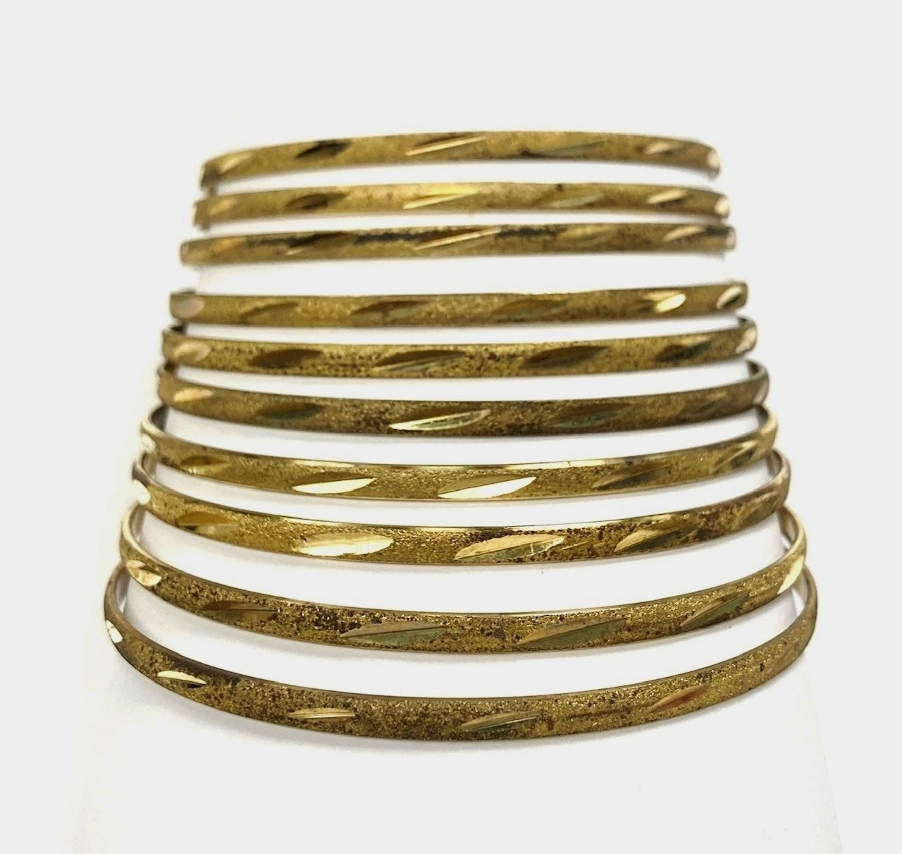 3 VINTAGE PATINA AGED SOLID BRASS 5mm. WIDE SMOOTH BANGLE BRACELETS W871