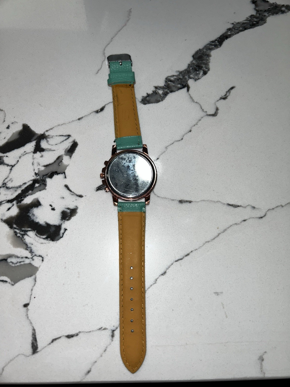 Geneva Women’s Analog Quartz Watch Green Faux Leather Strap Gold Case