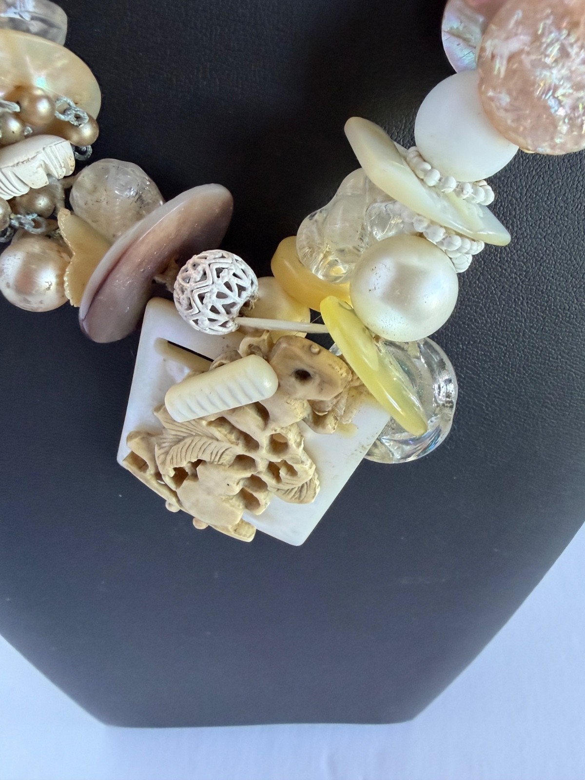 Vintage Necklace Adorned with Buttons, Beads, Buckles & Other Vintage Elements