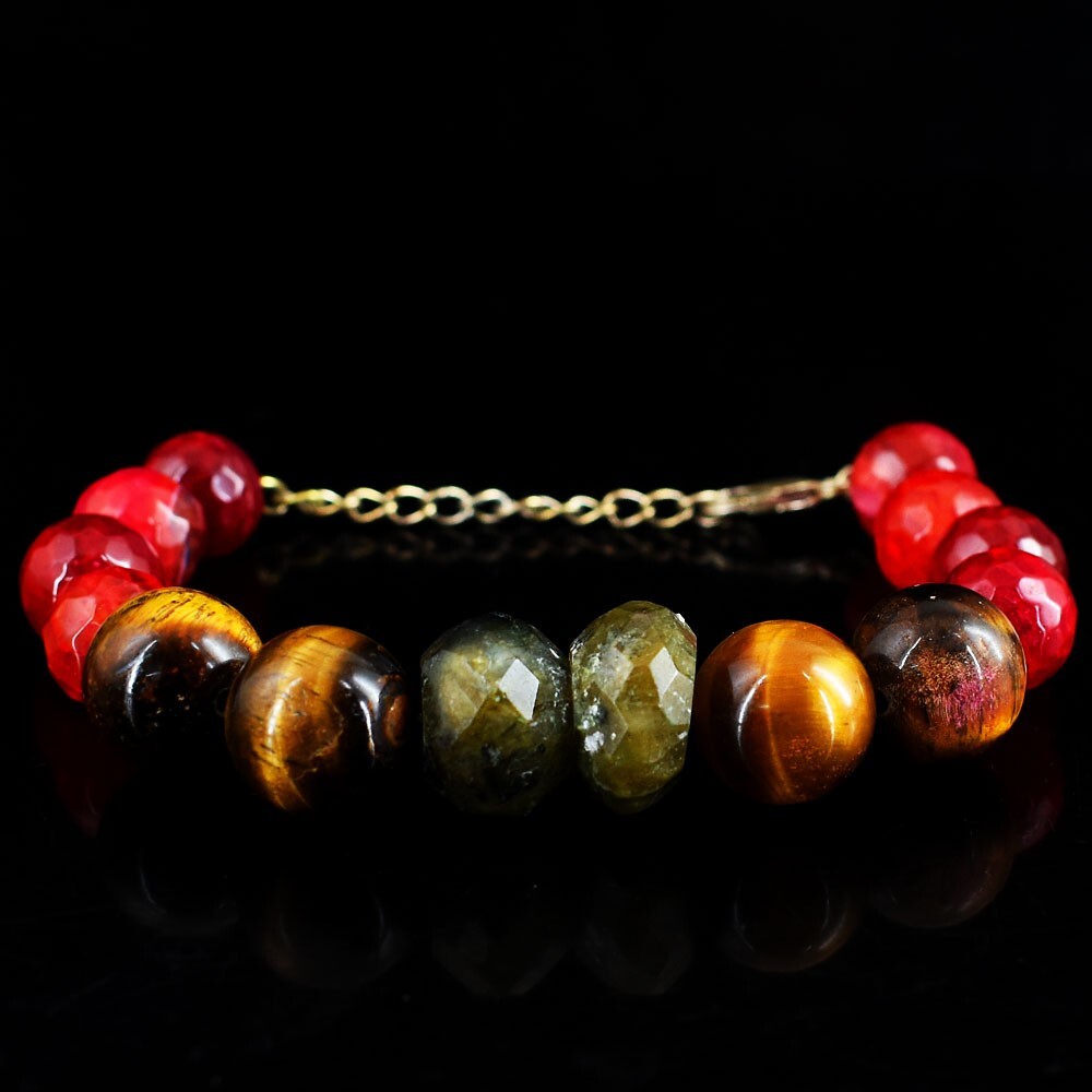 218.00 Cts Onyx ,Tiger Eye & Labradorite Beaded Beautiful Bracelet VK 31 E666