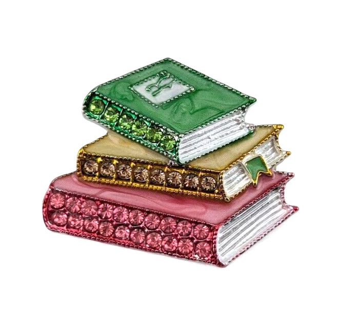 BOOKS BROOCH library librarian stories teacher school crystal rhinestone pin M5