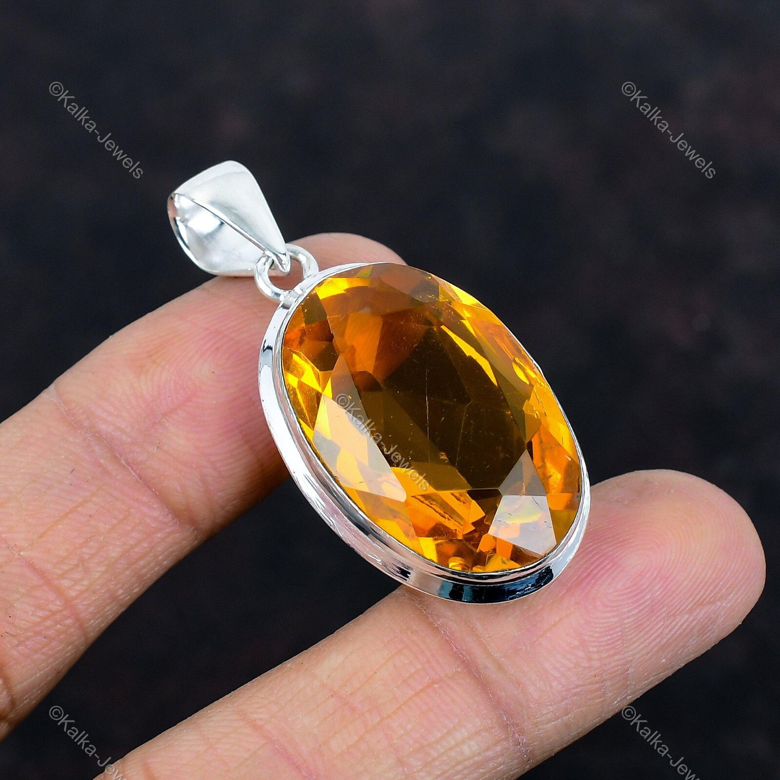 925 Silver Oval Citrine Gemstone Birthday Wedding Ethnic Bezel November Pendant