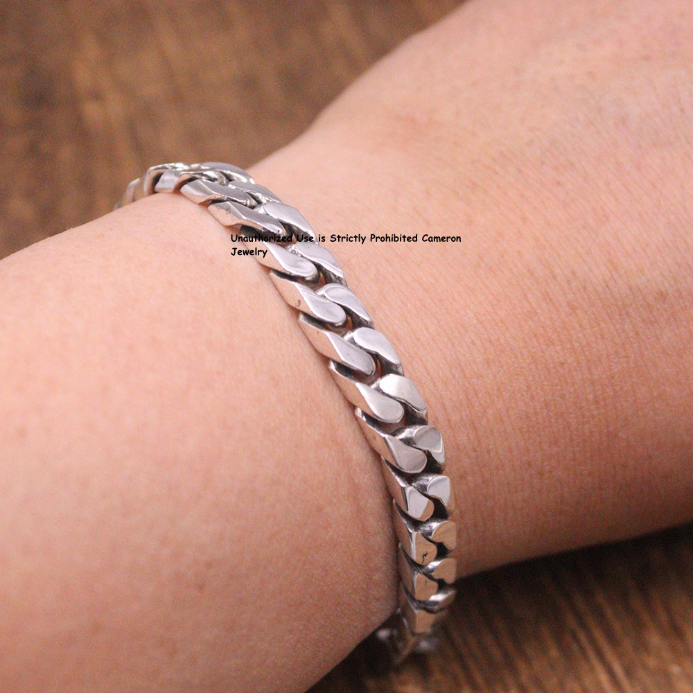 Pure S925 Sterling Silver Chain Men Women 8mm Curb Link Bracelet 34-35g 7.5inch