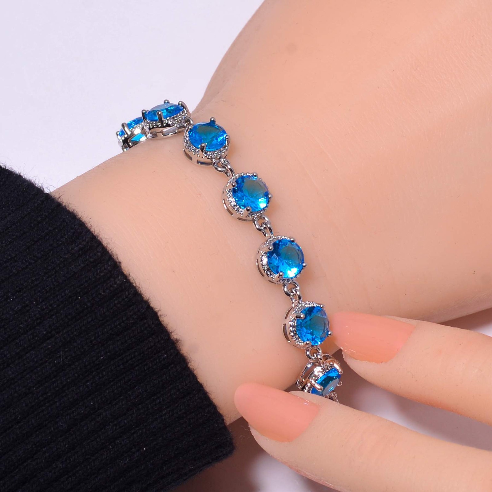 London Blue Topaz 925 Sterling Silver Tennis Bracelet 7.99″ B13, Gift for her