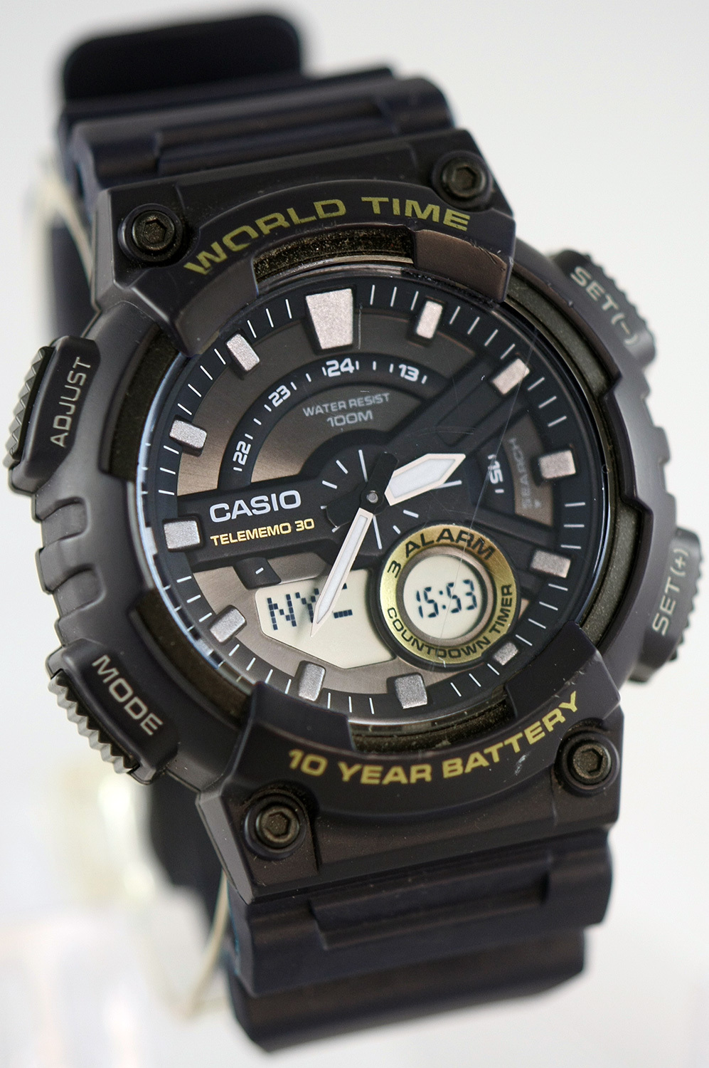 Casio AEQ-110W-1AV Mens Blue 100M World Time Digital Watch Analog Sports New