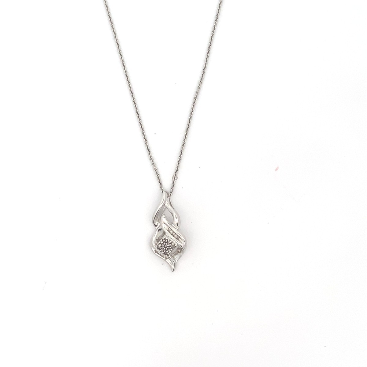 Sterling Silver Clear/Black Stone Swirl Pendant Necklace – 18″ (C31031764)