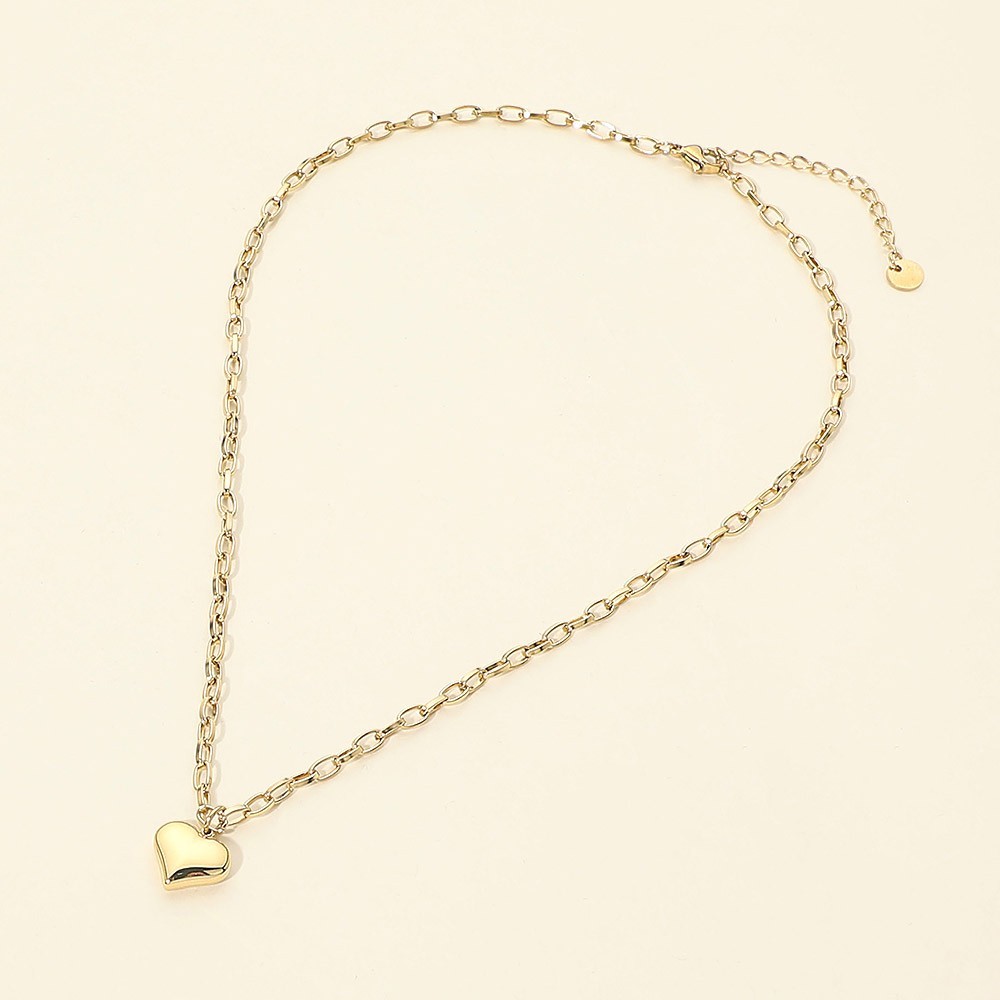 Gold Stainless Steel Heart Pendant Paperclip Chain Necklace Minimalist Adjustabl