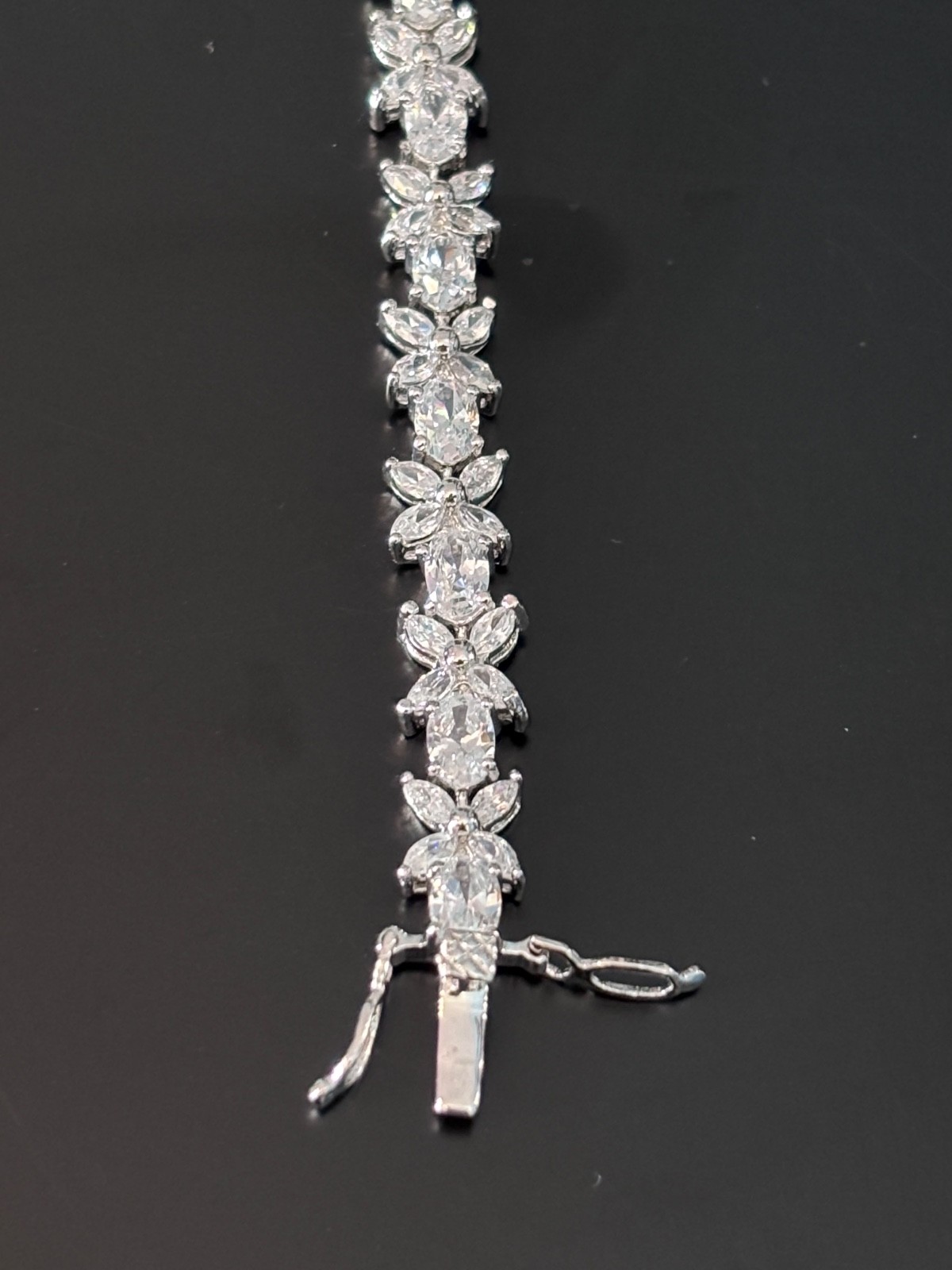 VTG Sterling Silver Bracelet Flower Oval Clear CZ 7.25 inches (Plus Necklace)