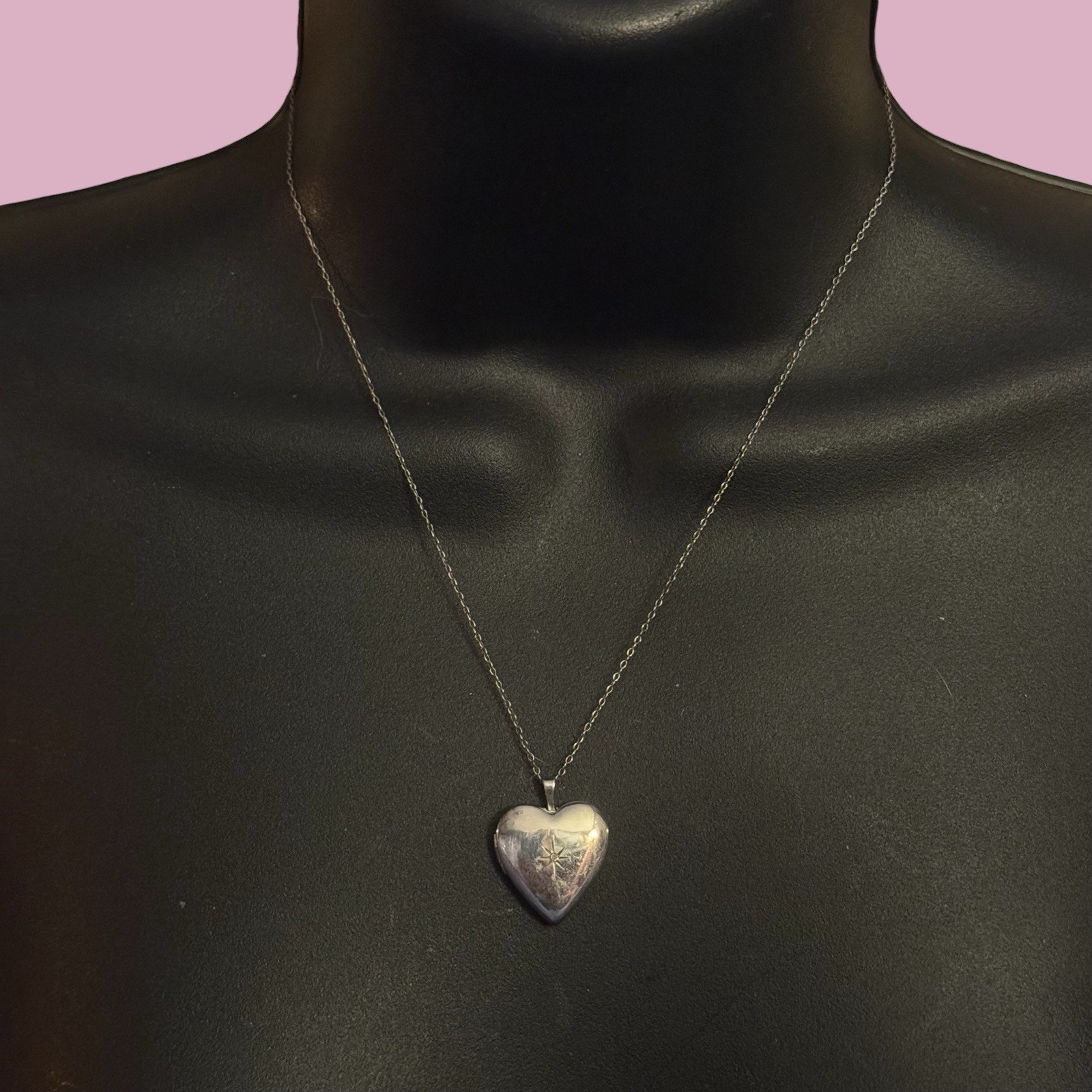Vintage dainty 925 silver heart locket pendant necklace