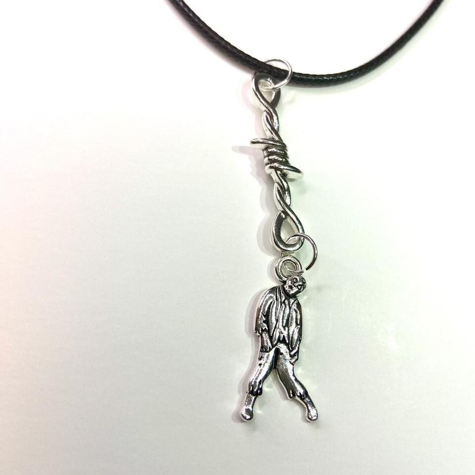 Y2K Gothic Punk PU leather Necklace , Wire with hanging man zombie pendants
