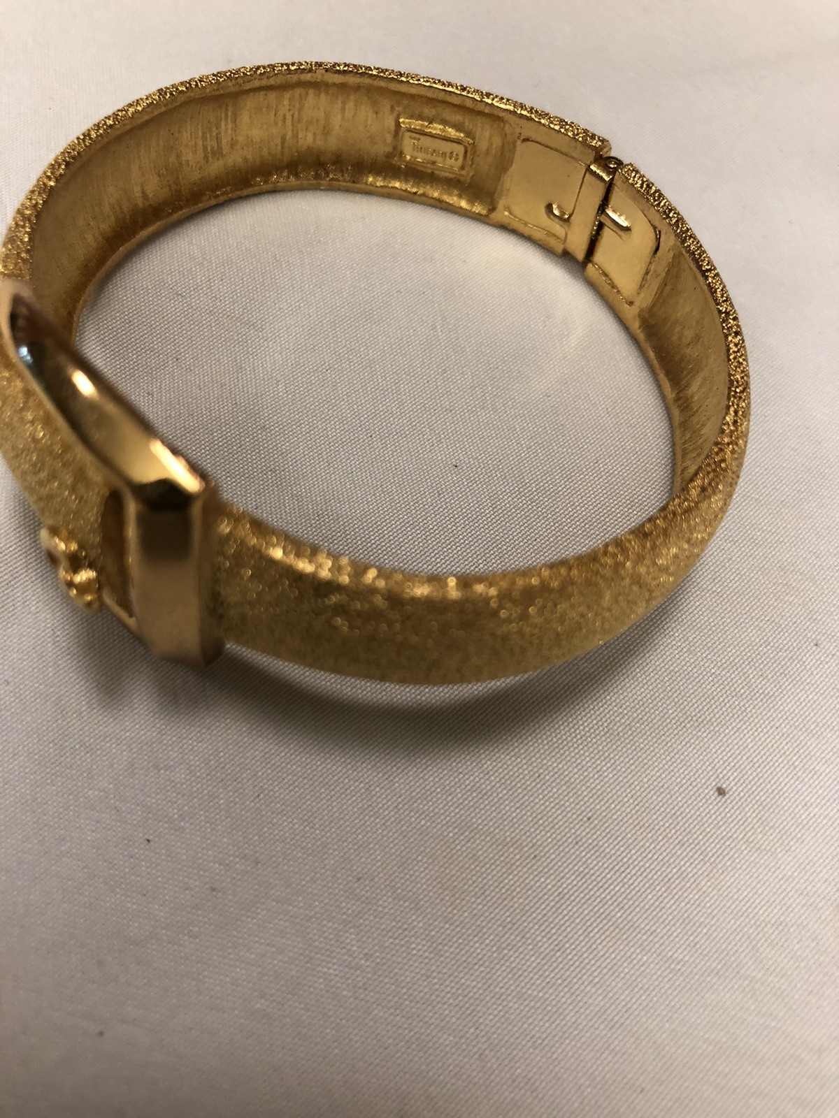 Signed Trifari Belt Clamper Bracelet Vintage Jewelry Lame’ Luminous Gold Color