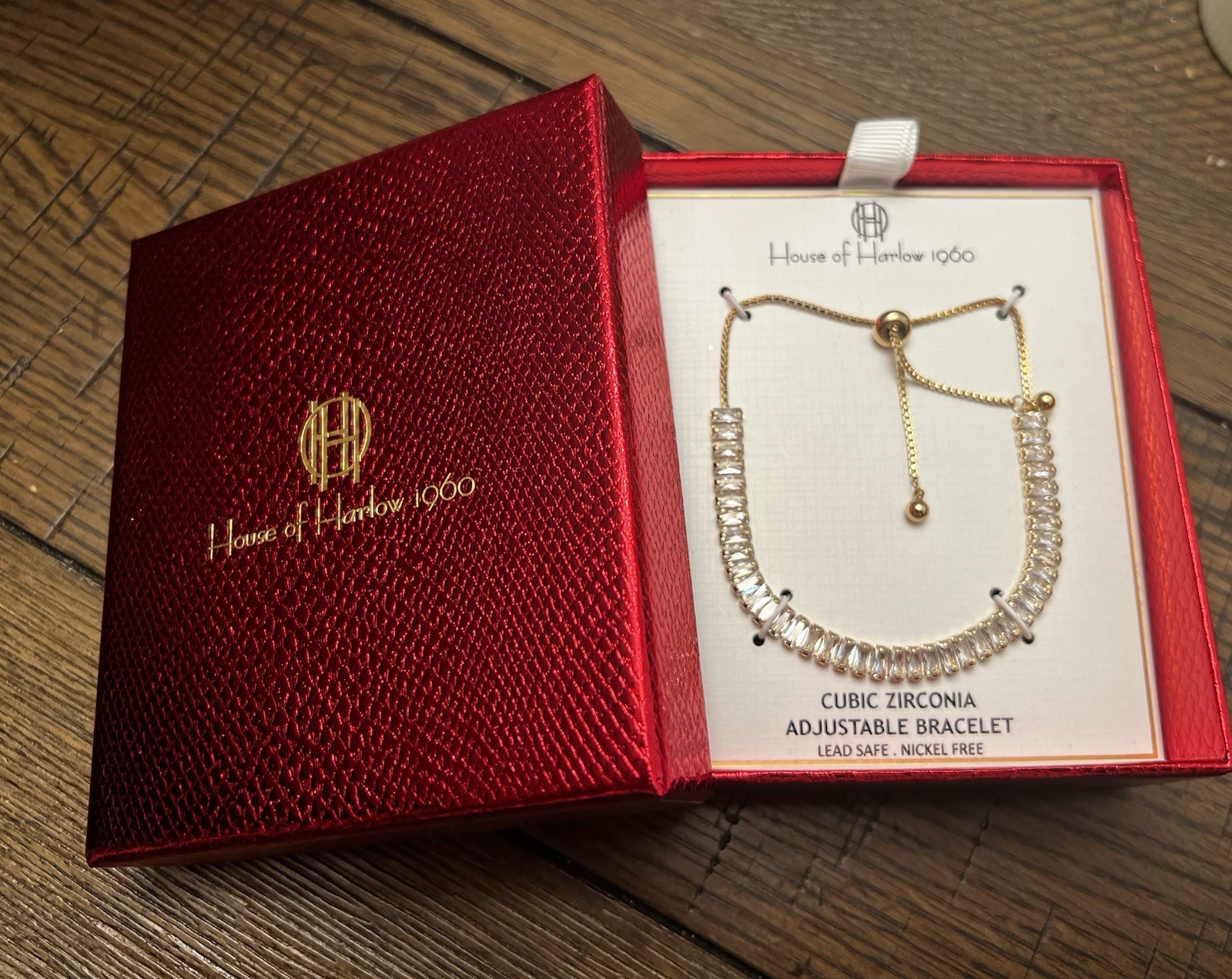 House of Harlow 1960 Gold Crystal Adjustable Bracelet Lead and Nickel Free New