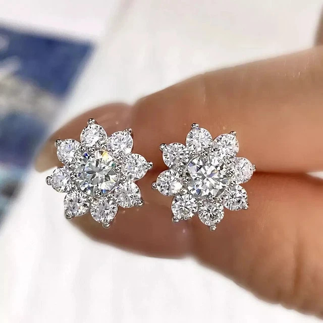 2.00 Ct Round Cut Flower Lab Grown Diamond Stud Earrings 14k White God Plated