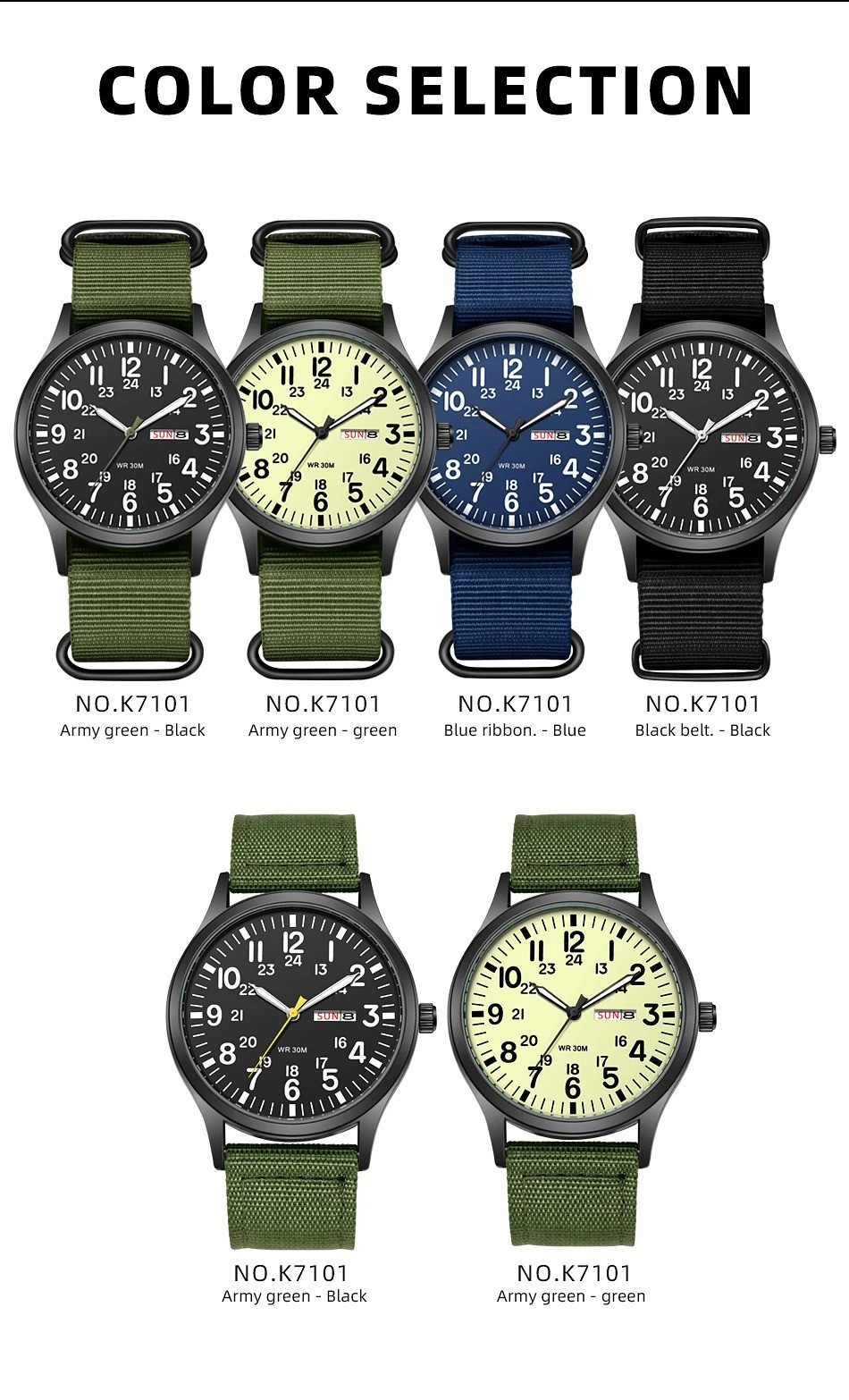 Mens Quartz Field Watch Easy Read 24-Hour Military Style Durable Nylon Band New