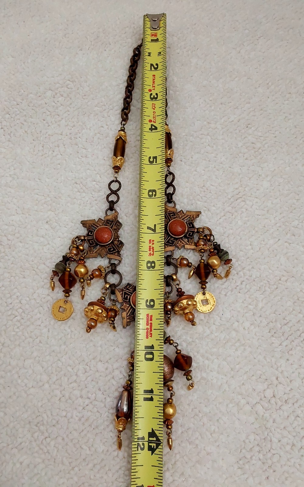 Vintage Robert Rose Necklace Gold Brown Beaded Egyptian Jewelry