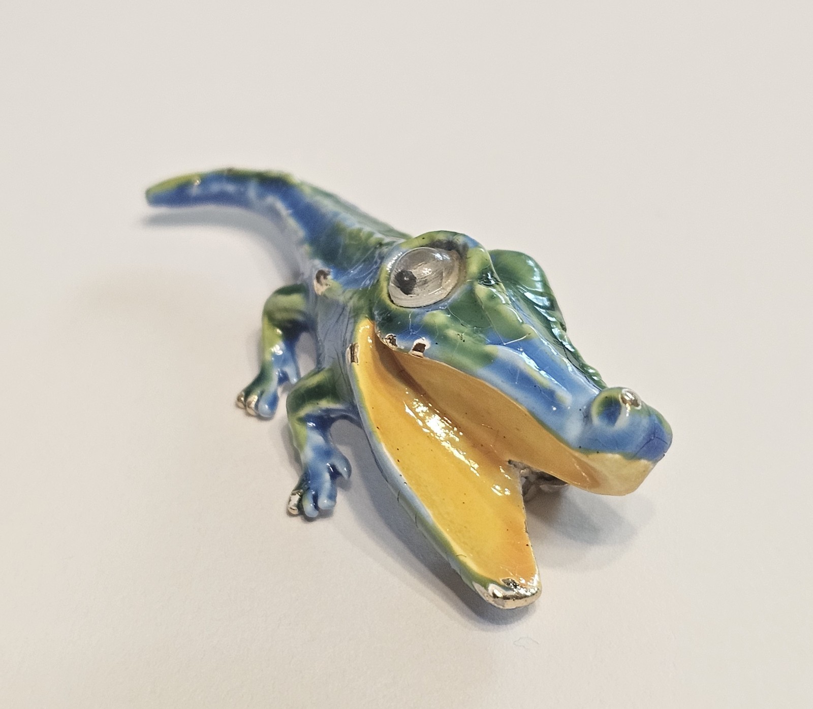 Vintage blue & Green enameled Crocodile Brooch with ART copyright