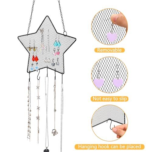 2 Pcs Wall Mount Earring Holder Organizer Jewelry Display Rack w/ Hanging Hooks