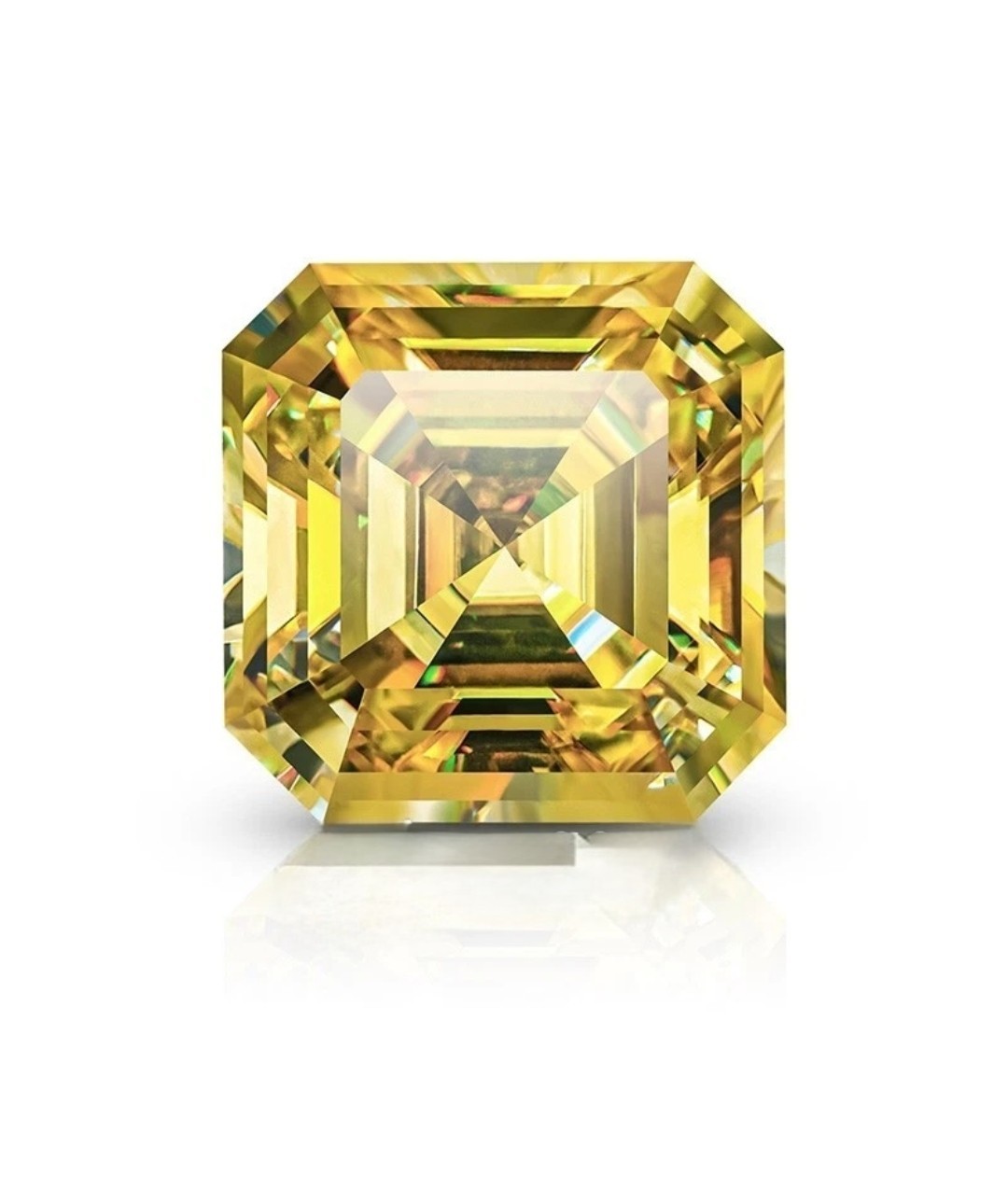 2 CT Fancy Yellow Color, Ascher Cut VVS1 Lab Grown Moss Diamond 7.50 MM Gemstone