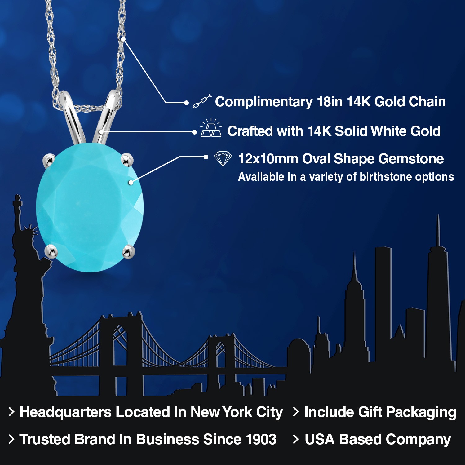 14K White Gold Green Turquoise Pendant Necklace for Women | 3.00 Cttw |