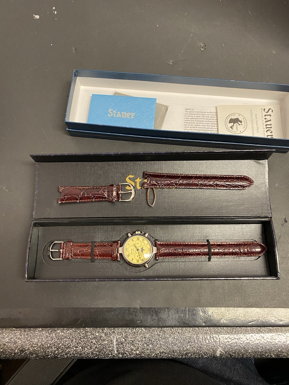 Stauer mens watch Water MoonPhase Self Winding With Certificate Instructions Box