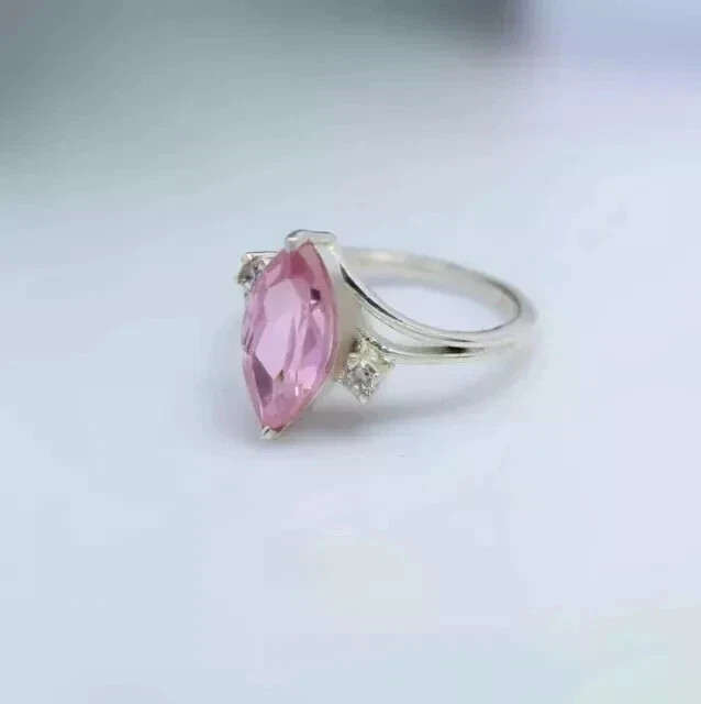 2.00Ct Marquise Cut Lab-Created Pink Sapphire Wedding Ring 14K White Gold Plated