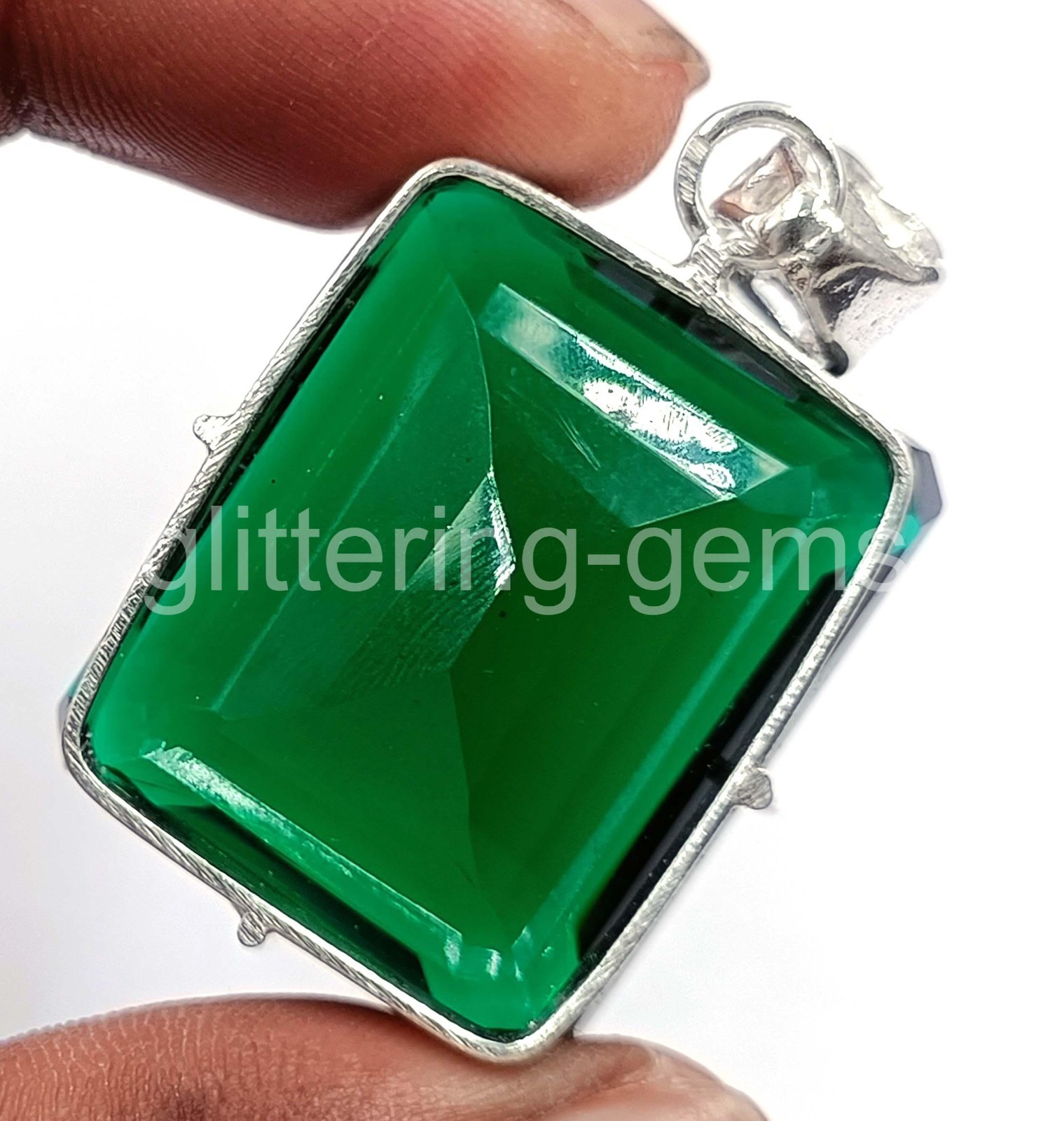 IGL Certified 94 Ct Natural Emerald Shape Gem Pendant 925 Sterling Silver 5DOI