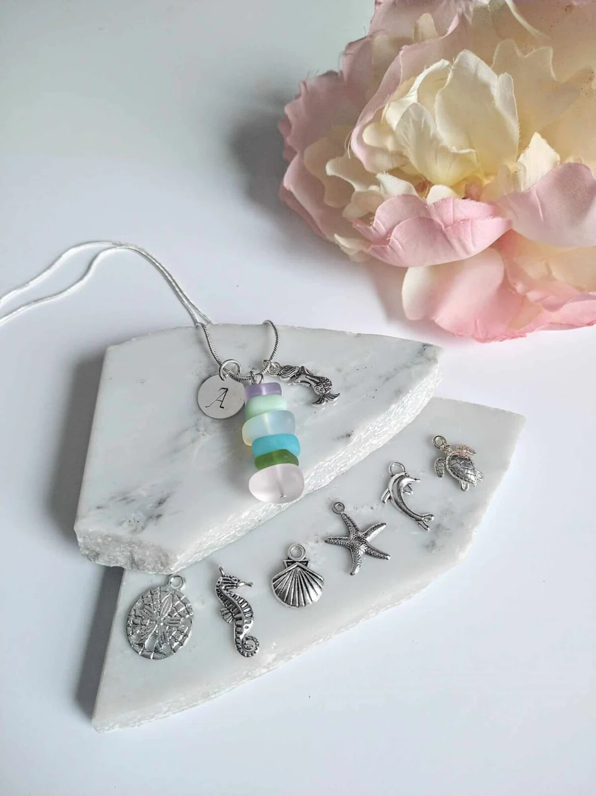 Personalized Sea Glass Inspirational Necklace Customizeable Beach Jewelry Gift