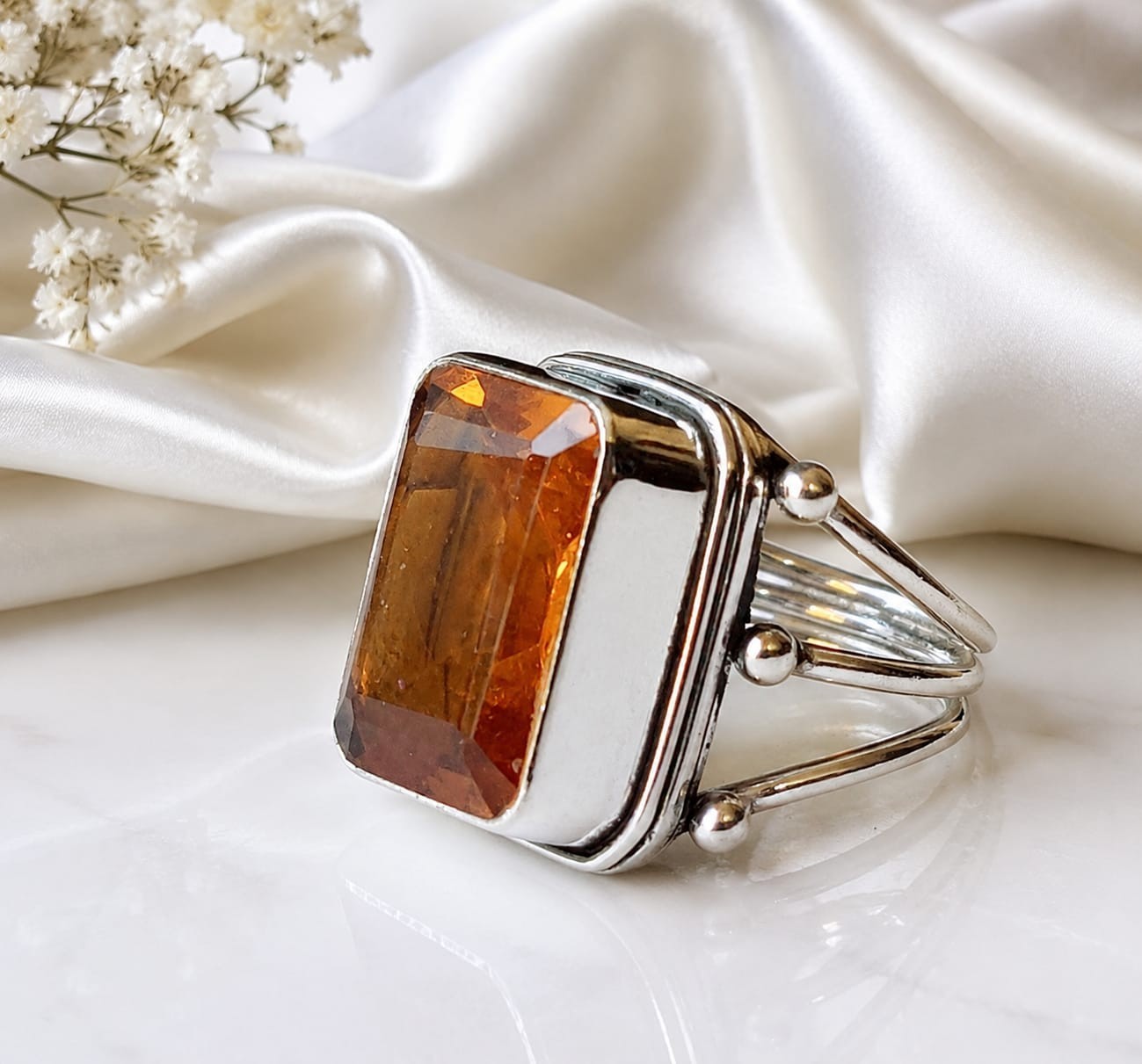 Citrine Rectangle Gemstone 925 Sterling Silver Handmade Ring Anniversary Gift