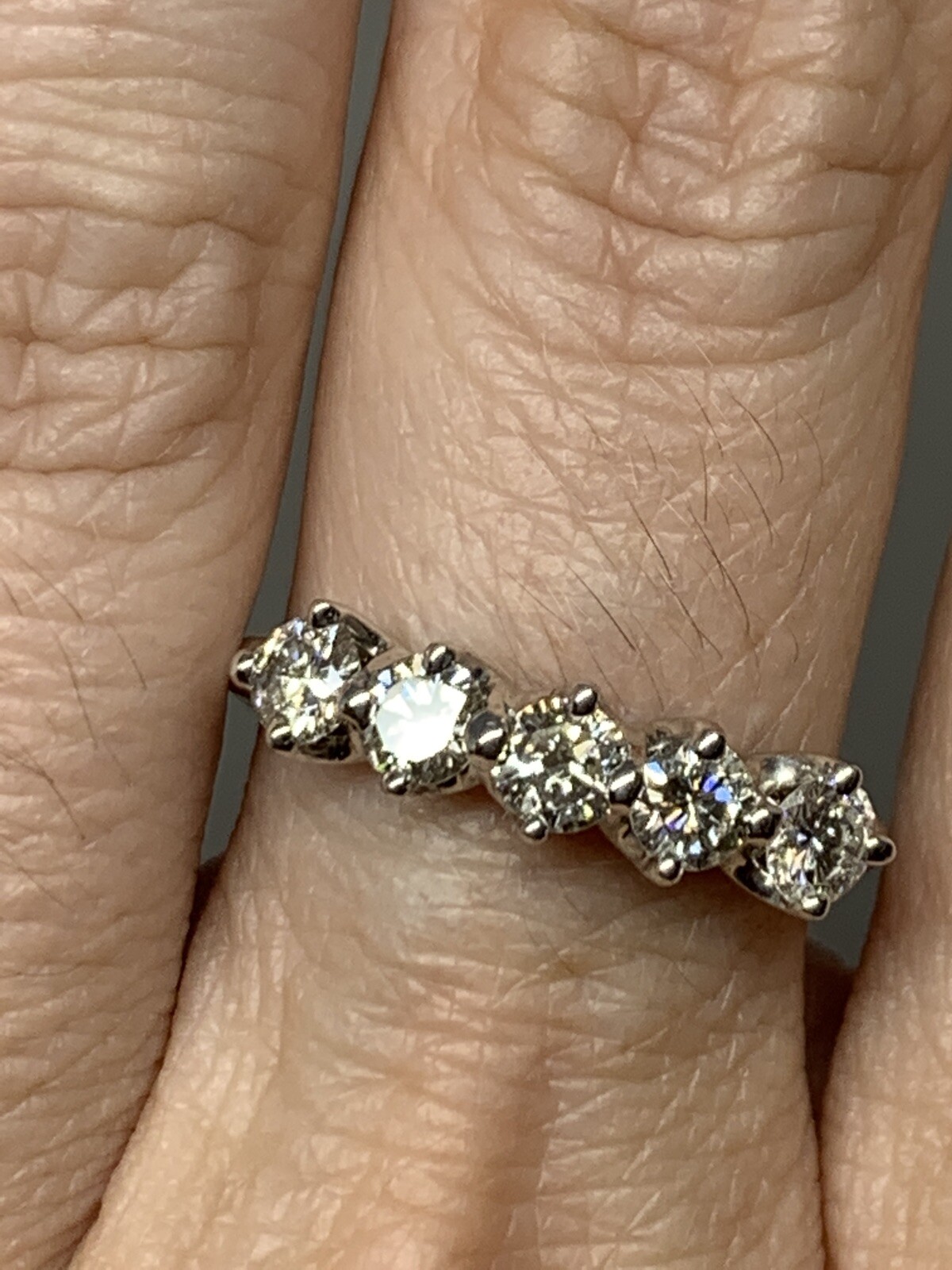 14k White Gold 1.00ctw Diamond 5 Stone Ring Anniversary Band G-I VS