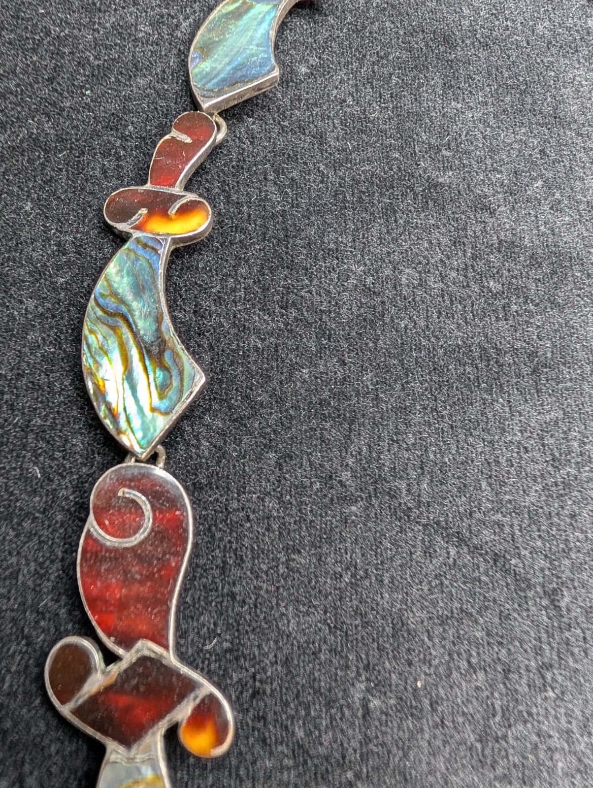 Vtg Statement Piece 925 Mexico Sheen Obsidian Tortoise & Abalone Shell