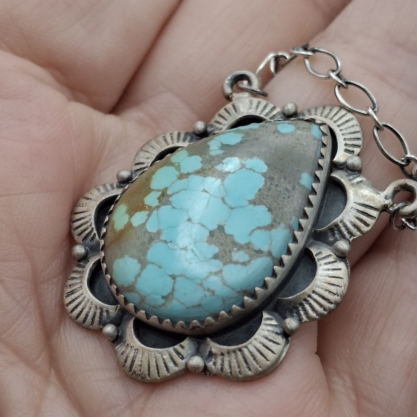 Number 8 Turquoise Sterling Silver Necklace Southwestern Native Style 14-21″