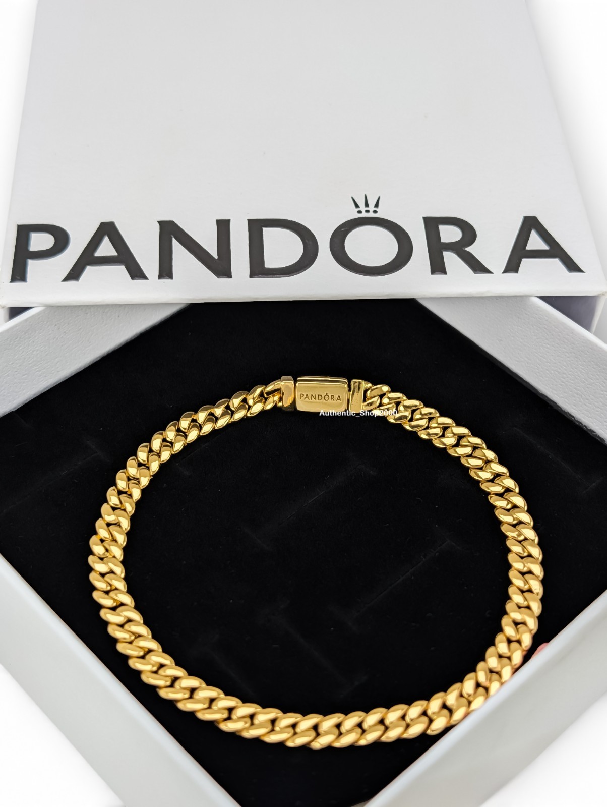 NEW 100% Authentic PANDORA 14k Gold Pl Cuban Chain Bracelet Flat Clasp 564367C00