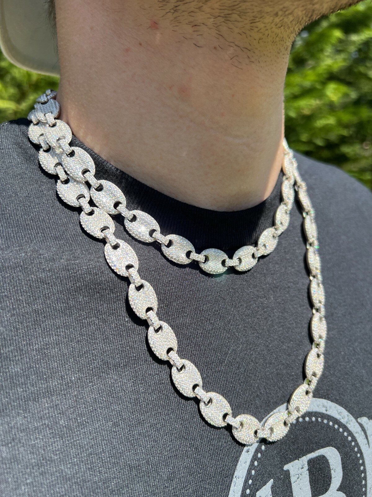 ICED Moissanite Puff Gucci Link Chain 12mm Hip Hop 925 Silver Passes Tester