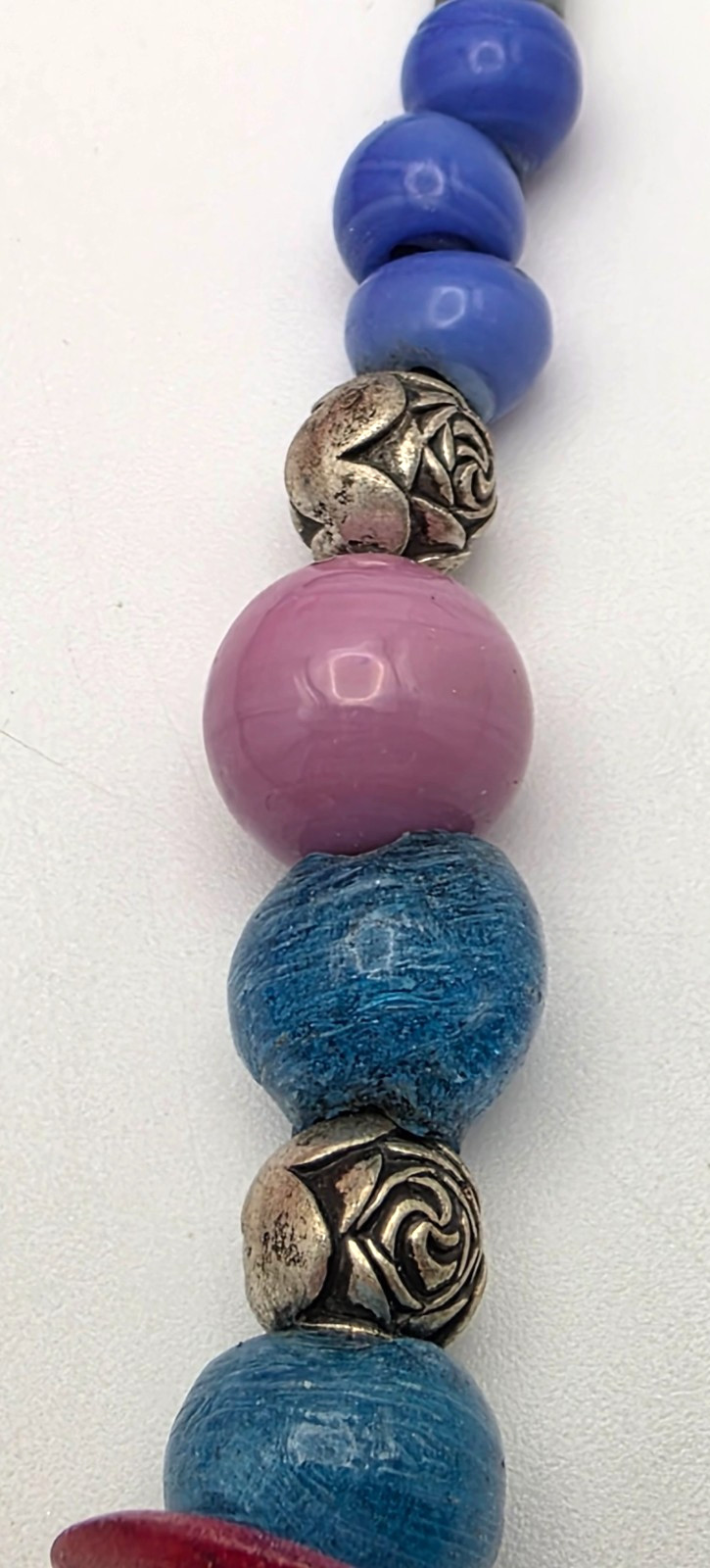 Handmade Artisan Ceramic Bead Necklace Colorful Boho Cottagecore 18.5 in