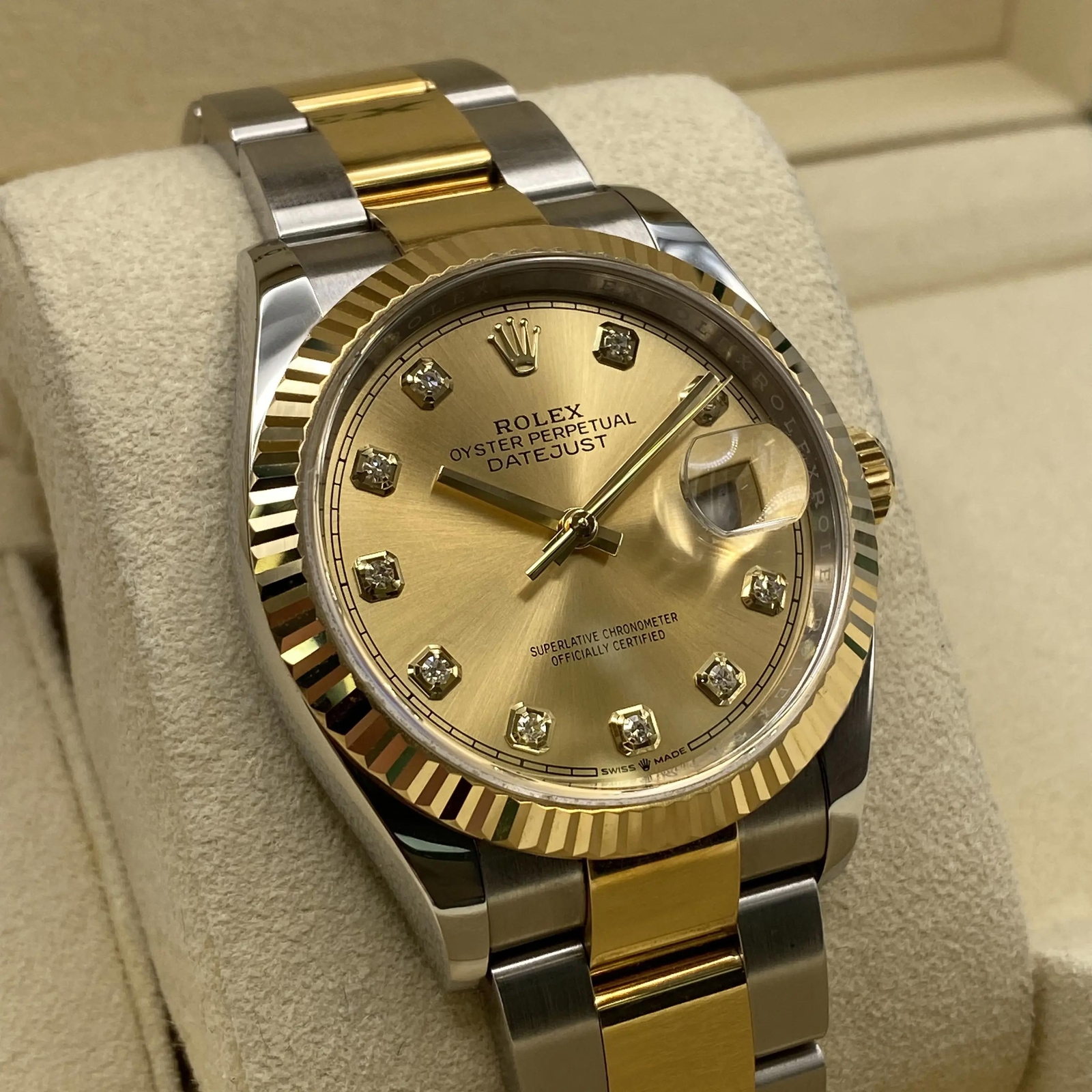 Rolex Datejust 126233 36mm Yellow Gold Steel Diamond Champagne Dial Watch 2020
